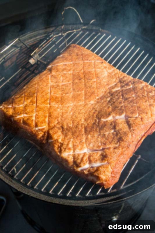 Smokehouse Pork Belly 3 Seasoned pork belly prepared for smoking
