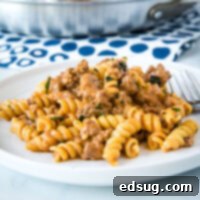 Velvety Beef Pasta 6 Creamy Beef Pasta - an easy recipe that gets dinner on the table the whole family will love any night of the week! Creamy, hearty, and perfect for those picky eaters.