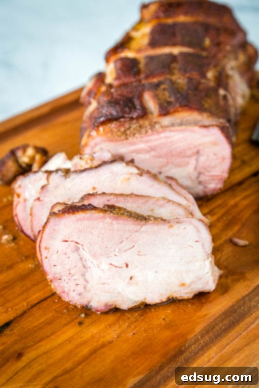 slices of pork roast on a cutting board