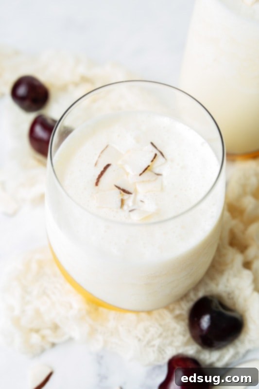 Liquid Sunshine 4 Close-up of a single Pina Colada cocktail in a classic glass