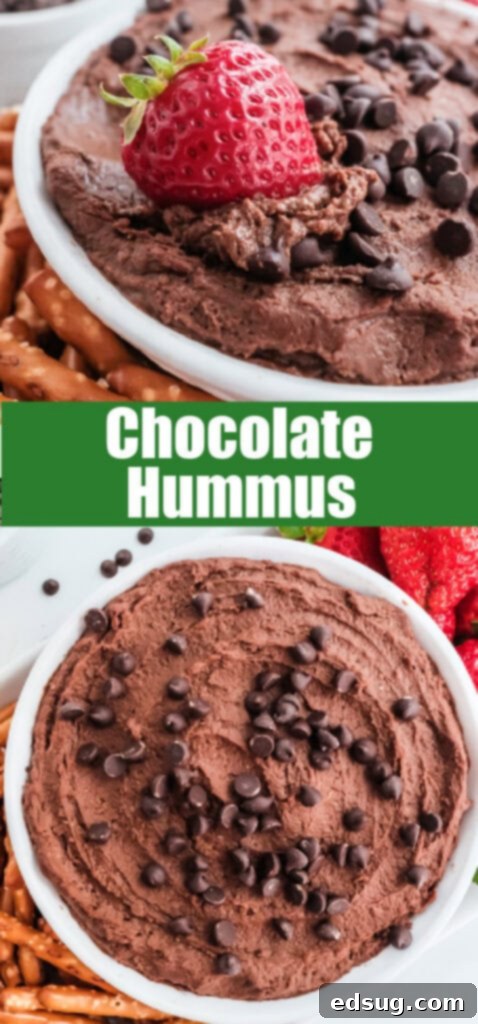 Sweet Chocolate Hummus 7 close-up shot of rich, dark chocolate hummus, showcasing its smooth and glossy texture in a ceramic bowl