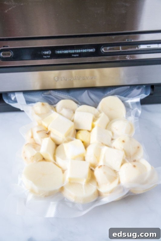 Velvet Smooth Sous Vide Mashed Potatoes 3 potatoes in vacuum sealed bag