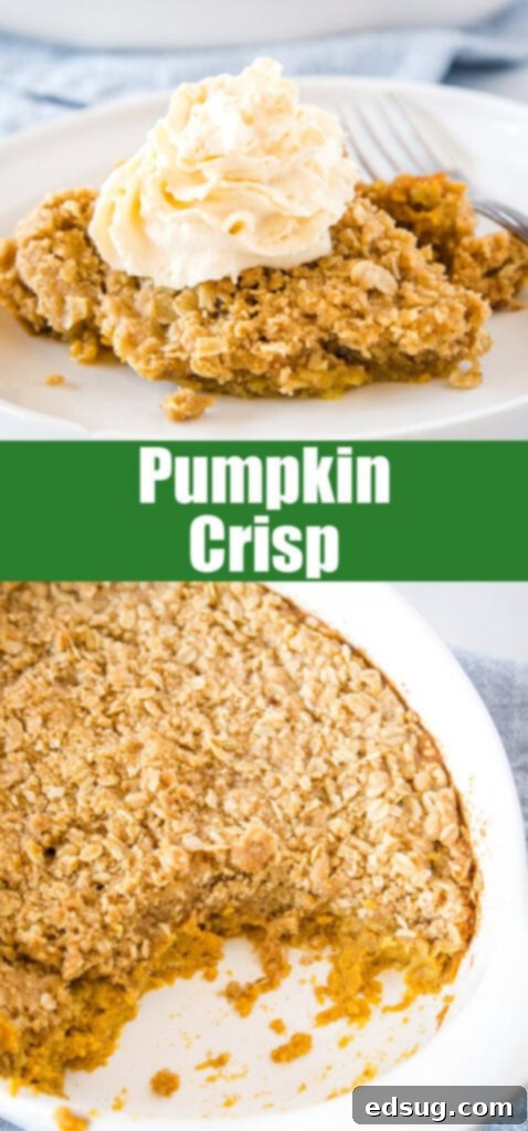 Close-up of a beautifully baked pumpkin crisp, featuring a golden streusel topping, perfect for sharing on Pinterest.