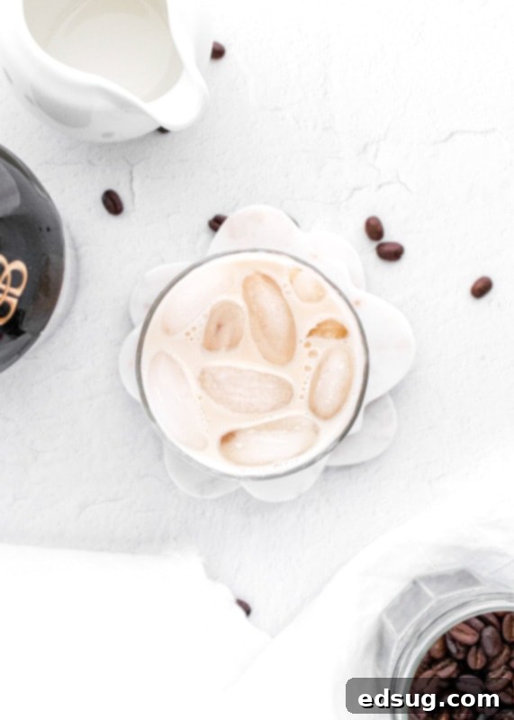 The Perfect Baileys White Russian 5 Overhead shot of a Baileys White Russian, showing the rich color and inviting ice.