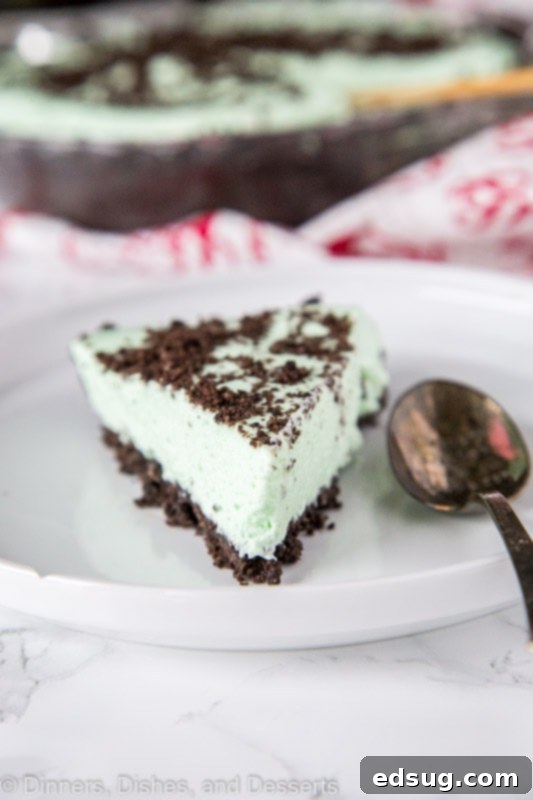 mint pie on a plate with a spoon