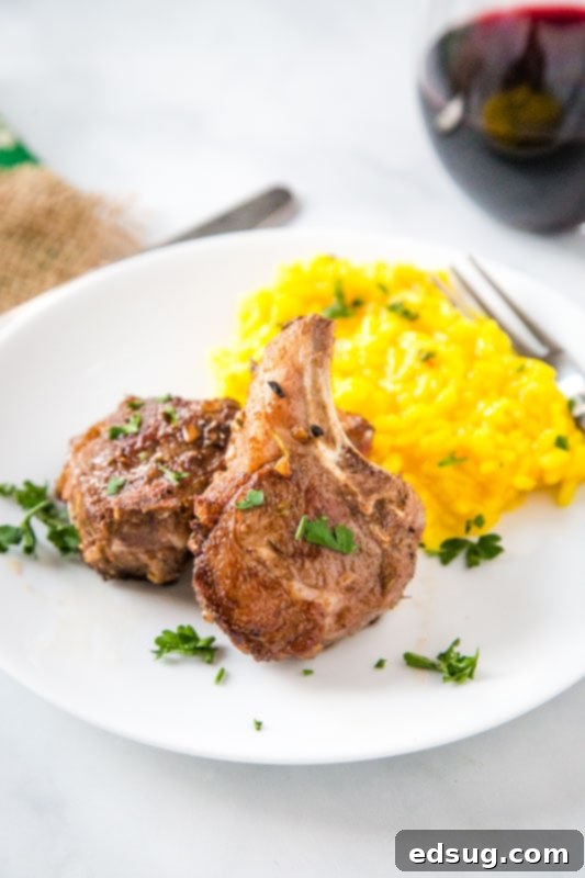 A stunning plate of Mediterranean sous vide lamb chops, beautifully garnished and ready to be served.
