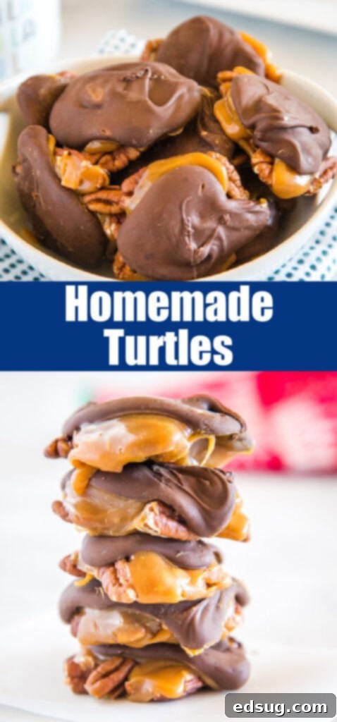 Close up view of homemade Turtle Candy, highlighting the detailed texture and delicious layers, perfect for Pinterest.