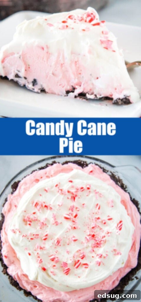 Minter Wonderland Pie 6 A close-up view of a beautifully sliced Candy Cane Pie, perfect for sharing on social media platforms like Pinterest.