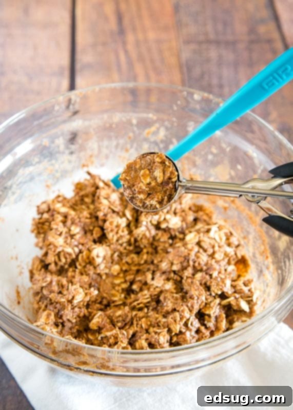 Energy-Boosting Almond Butter Bites 4 protein ball mixture in bowl with cookie scoop - perfectly portioned no-bake snacks