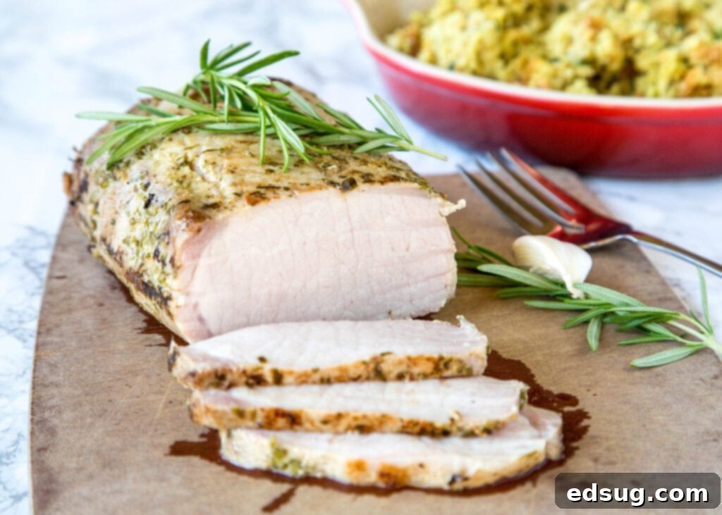 sliced pork loin on a cutting board