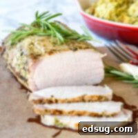 pork loin on cutting board sliced