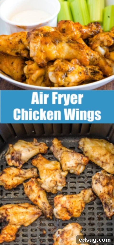 Crispy Air Fryer Chicken Wings 6 air fryer chicken wings in basket and tossed with sauce