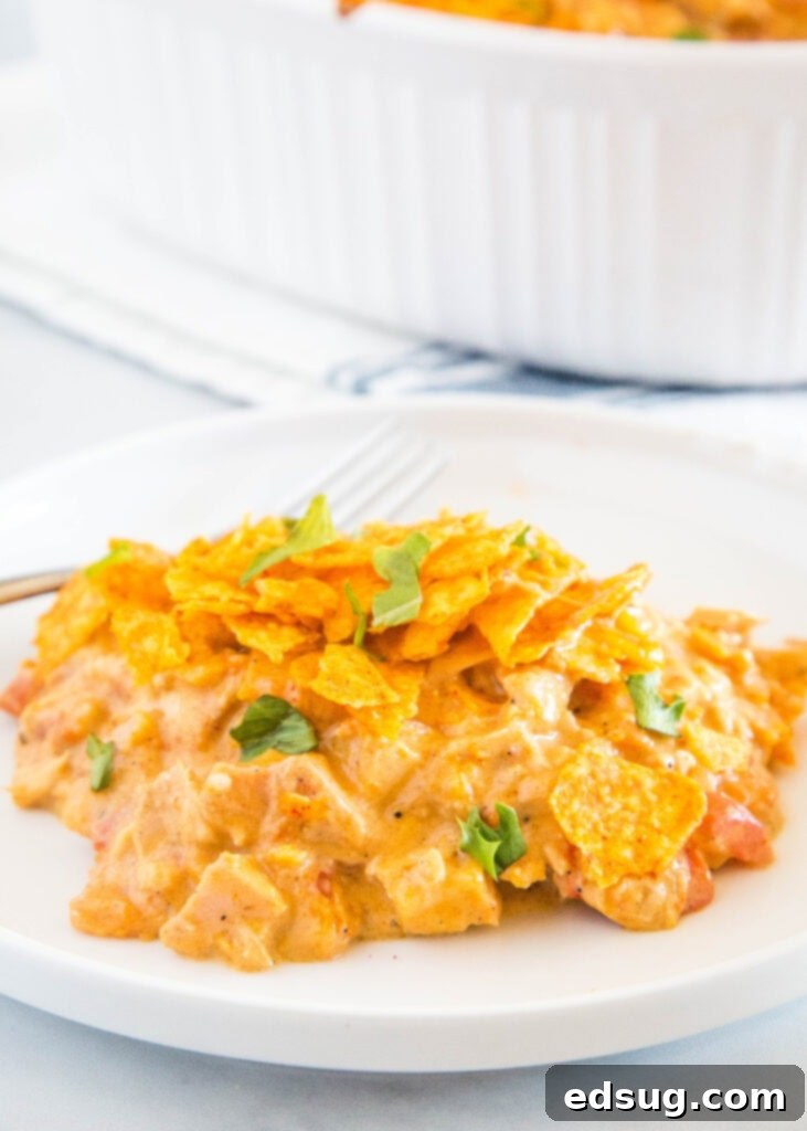 Crunchy Dorito Chicken Bake 5 Dorito chicken casserole on a plate