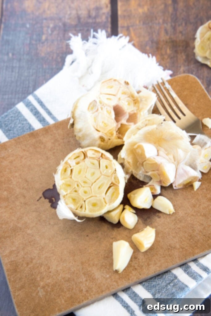 looking down on roasted garlic