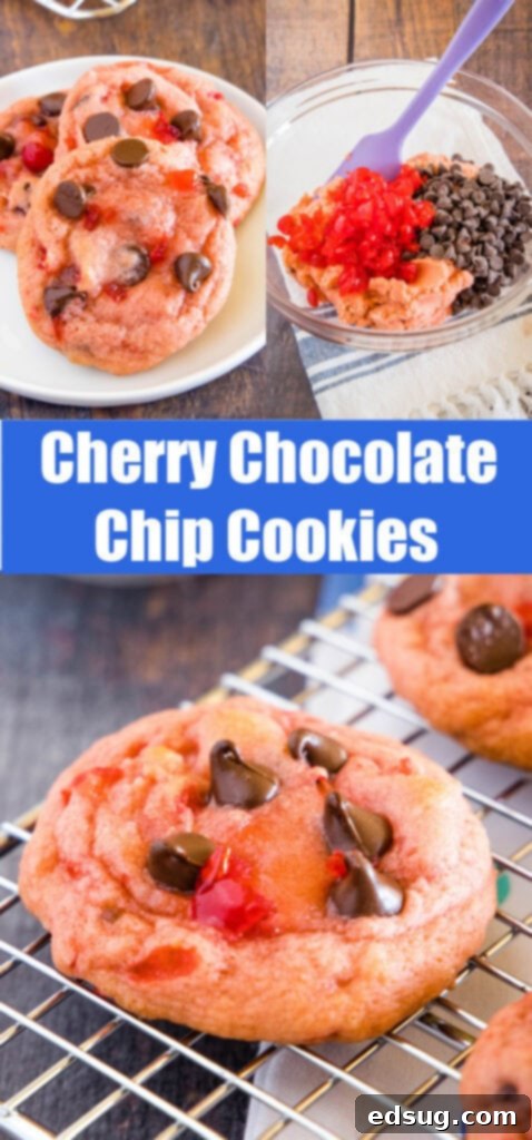 collage of making cherry chocolate chip cookies