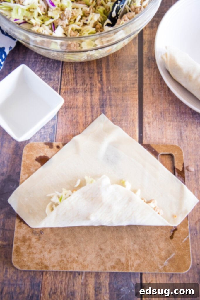 Perfect Air Fryer Egg Rolls 6 folding and egg roll