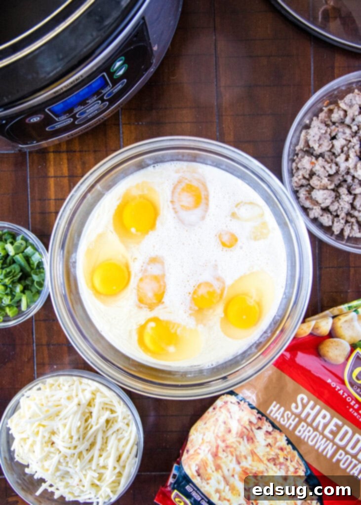 Overnight Slow Cooker Breakfast Bake 3 ingredients for breakfast egg bake made in the slow cooker