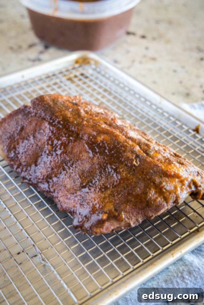 baby back ribs after they have come out of the broiler