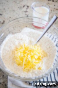 Fluffy Buttermilk Biscuits 9 Adding butter to biscuit mix