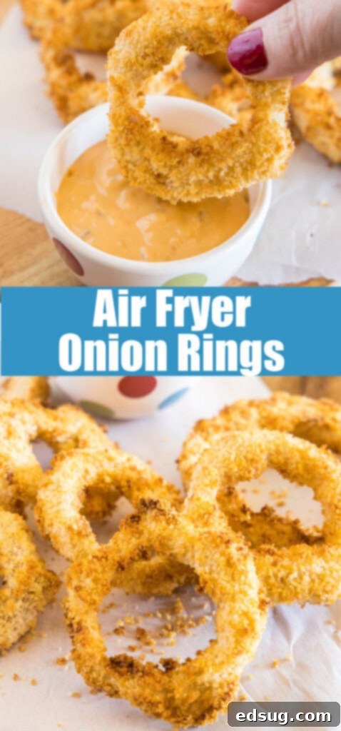 Crispy Air Fryer Onion Rings 7 A collage of air fryer onion rings images, suitable for Pinterest sharing.