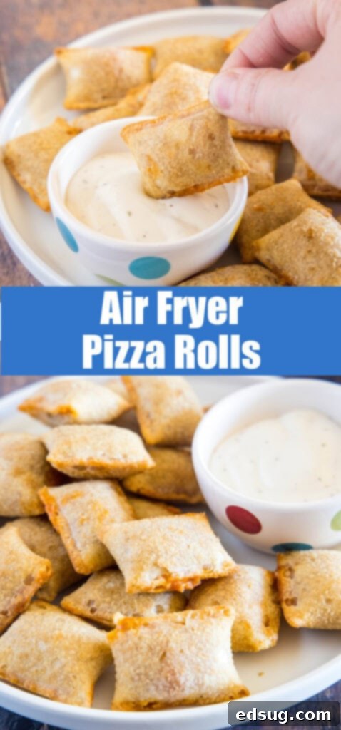 air fryer pizza rolls on a plate with ranch sauce
