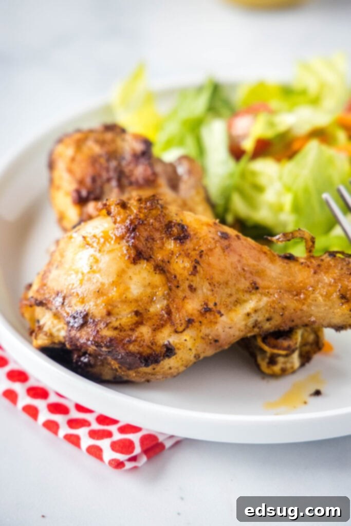 Crispy Air-Fried Chicken Drumsticks 2 Crispy air fryer chicken drumstick served on a plate
