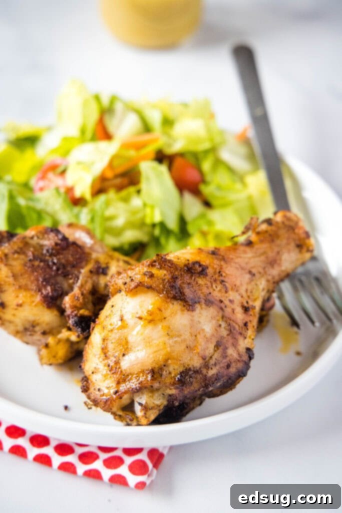 Crispy Air-Fried Chicken Drumsticks 6 Platter of perfectly cooked chicken drumsticks on a white plate