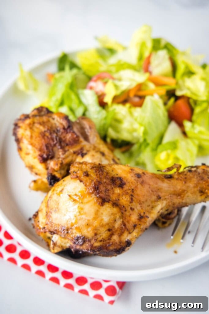 Crispy Air-Fried Chicken Drumsticks 7 Close-up of a single cooked chicken drumstick on a plate