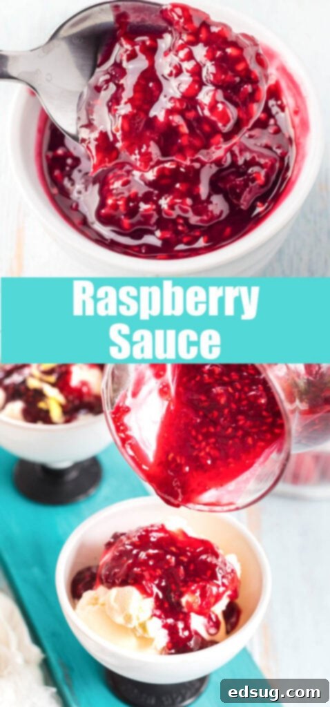 Effortless Raspberry Sauce 6 Close-up collage image of raspberry sauce, ideal for sharing on social media like Pinterest.