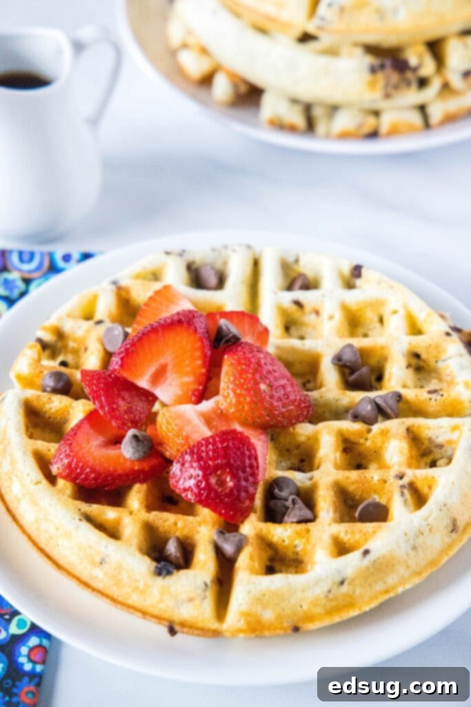 Decadent Chocolate Chip Waffles 7 chocolate chip waffle on a plate with berries