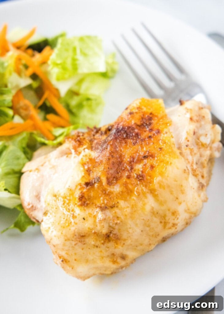 looking down at a piece of chicken on a plate