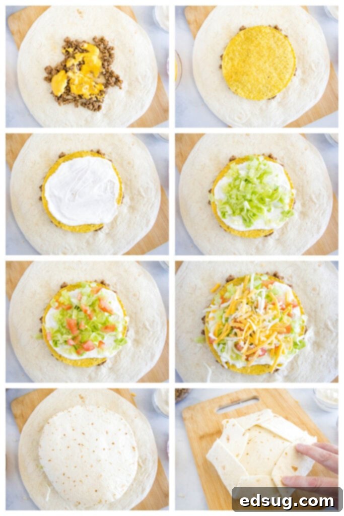 Ultimate Crispy Wrap 5 Collage showing the step-by-step assembly of a crunchwrap supreme