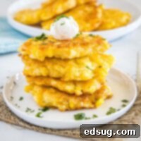 Golden Corn Bites 7 close up stack of corn fritters