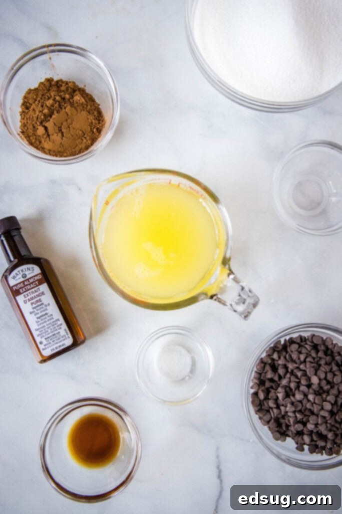 chocolate meringue ingredients laid out on a table