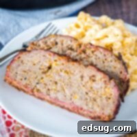 close up sliced meatloaf on a plate