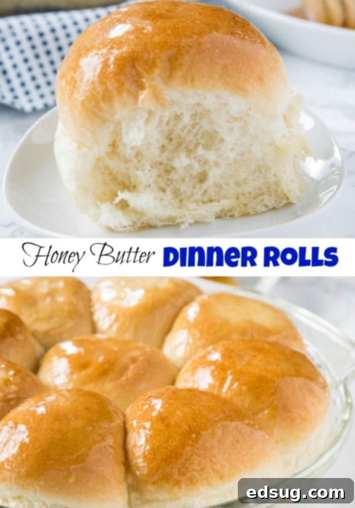 Golden Honey Butter Dinner Rolls 5 A single honey butter dinner roll on a white plate.