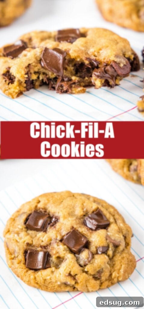 Copycat Chick-fil-A Chocolate Chunk Cookie Recipe 6 A close-up view of several warm, perfectly baked copycat Chick-fil-A cookies, showing their distinct texture and abundant chocolate.