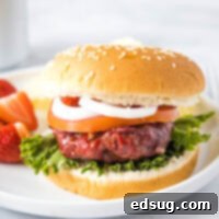 close up of a smoked burger on a bun