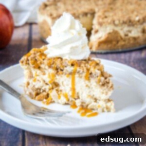close up of apple crisp cheesecake