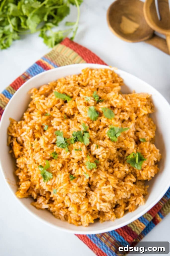 Easy Instant Pot Spanish Rice 5 looking down on a bowl of instant pot mexican rice