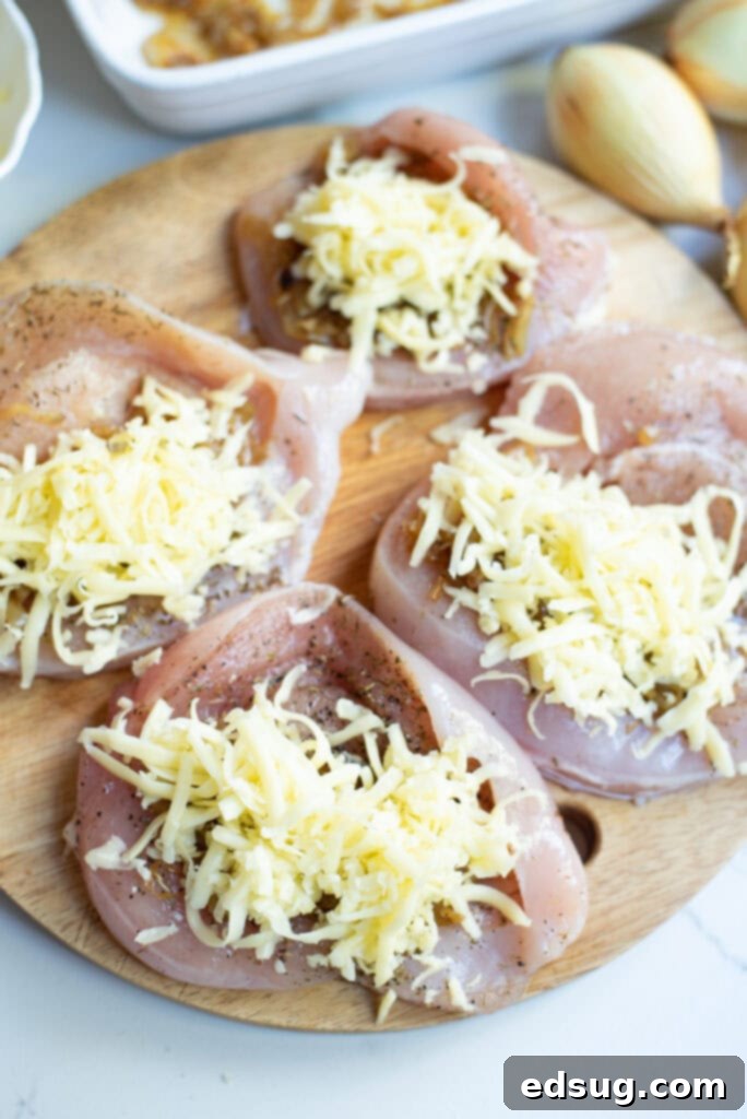 Creamy French Onion Chicken 4 chicken stuffed with caramelized onions and cheese