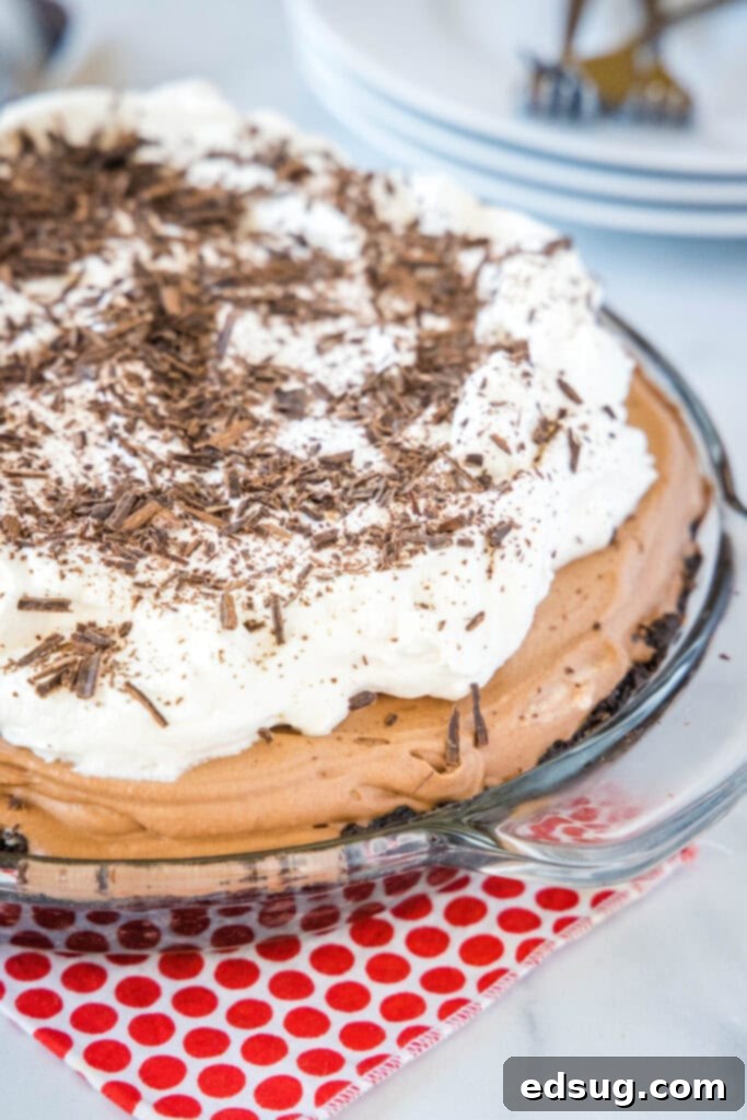 Ultimate Chocolate Indulgence Pie 3 chocolate pie on counter top