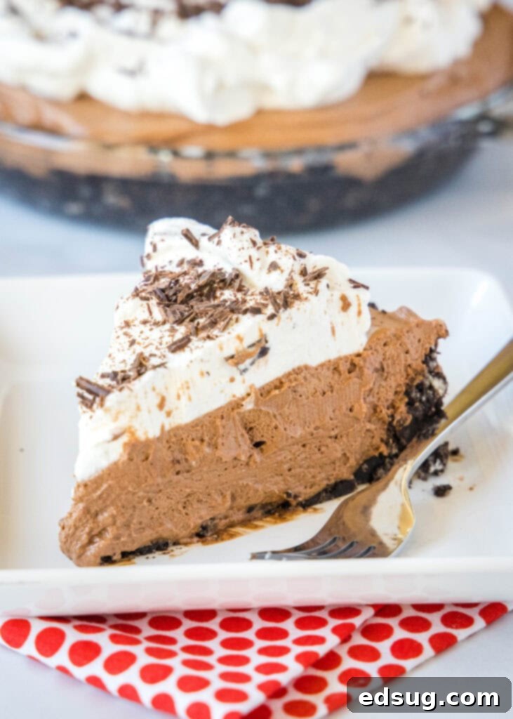 Ultimate Chocolate Indulgence Pie 4 slice of death by chocolate pie on white plate