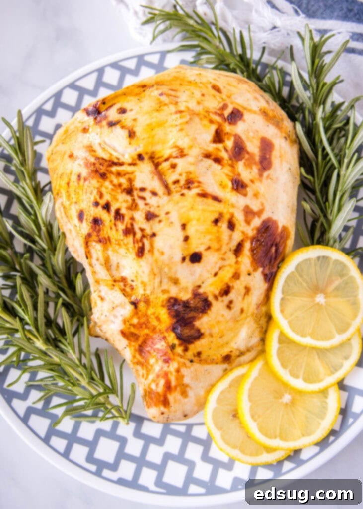 Juicy Sous Vide Turkey Perfection 5 whole sous vide turkey breast on serving plate