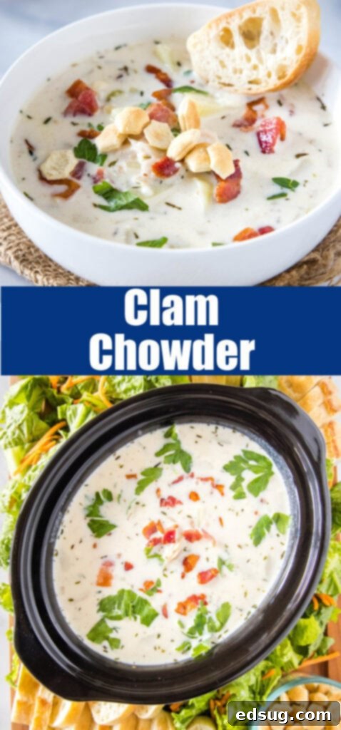 The Ultimate Clam Chowder Recipe 7 close up of clam chowder in a bowl