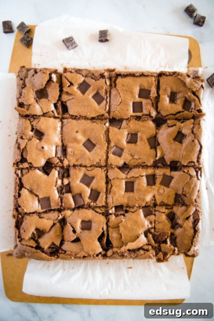 sliced brownies on cutting board