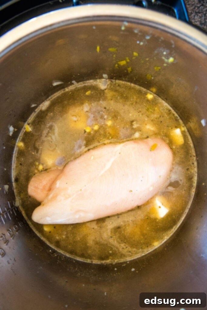 all ingredients in the Instant pot for chicken chili