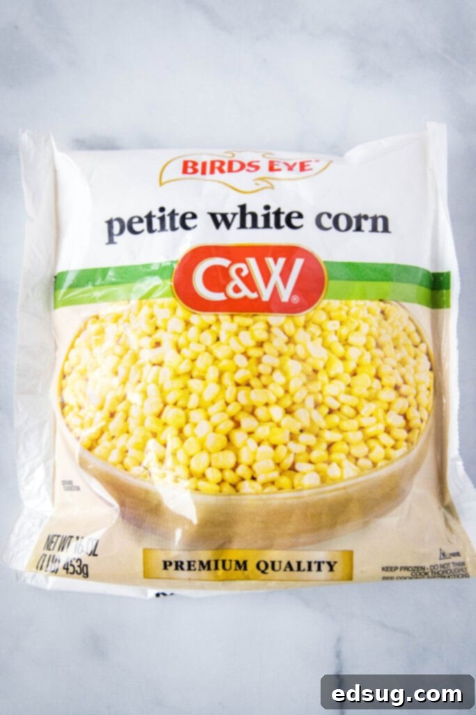 a bag of frozen white sweet corn