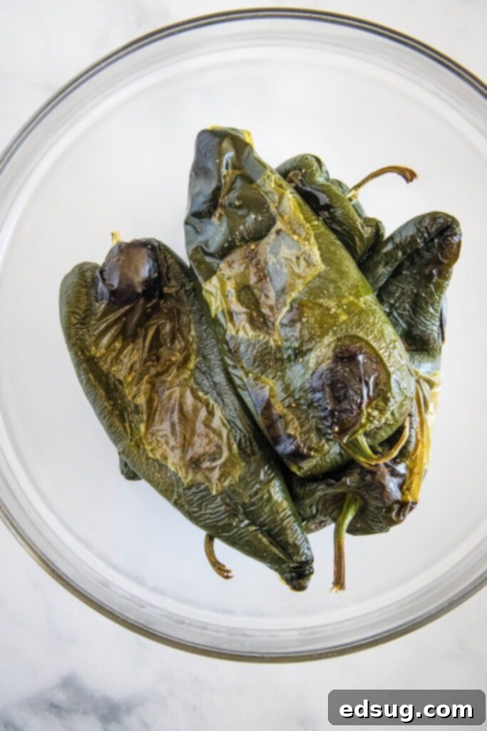 roasted poblano peppers in a bowl