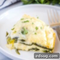 cropped close up of chili relleno casserole on a plate with a fork